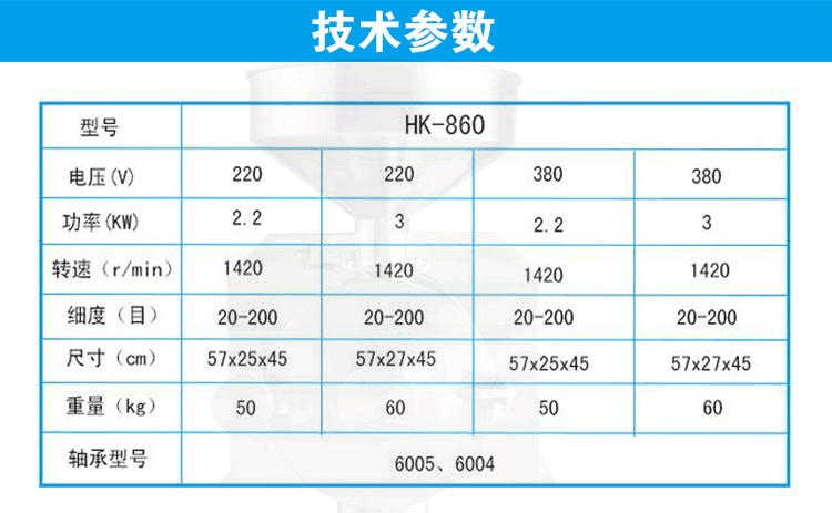 860五谷雜糧磨粉機技術(shù)參數